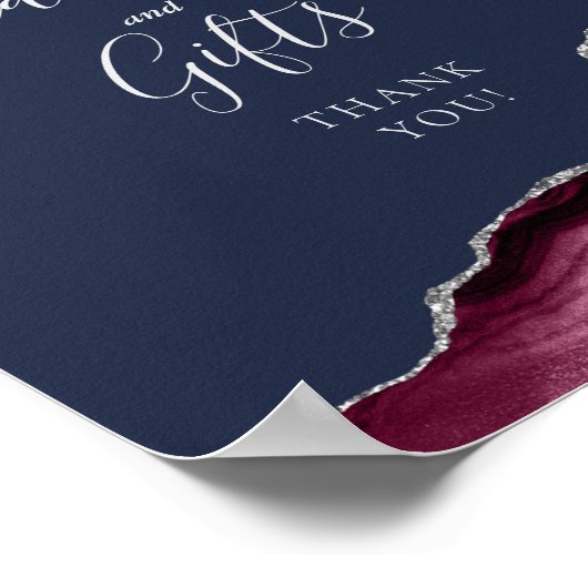 Agate Burgund Silver Navy Hochzeitskarten und Gesc Poster (Ecke)