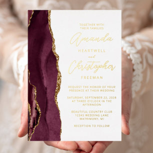 Agate Burgund Weinrot Schrift Hochzeit Folieneinladung