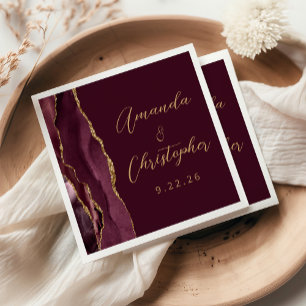 Agate Burgund Weinrot Skript Hochzeit Serviette