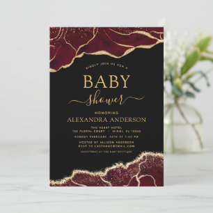Agate Burgundy Baby Shower Gold Einladung