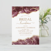 Agate Burgundy Brautparty Luncheon Gold Einladung (Stehend Vorderseite)
