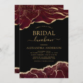Agate Burgundy Brautparty Luncheon Gold Einladung (Vorne/Hinten)