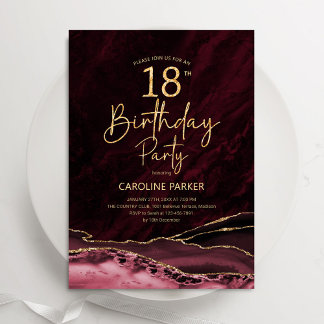 Agate Burgundy Gold 18. Geburtstag Einladung