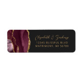 Agate Burgundy Gold Dark Wedding Rücksendeadresse (Vorne)