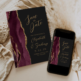 Agate Burgundy Gold Dark Wedding Save the Date