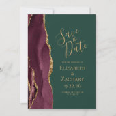 Agate Burgundy Gold Emerald Green Save the Date Ankündigung (Vorderseite)