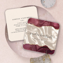 Agate Burgundy Gold Glitzer Elfenbeinseide Quadratische Visitenkarte