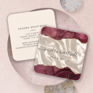 Agate Burgundy Gold Glitzer Elfenbeinseide Quadratische Visitenkarte