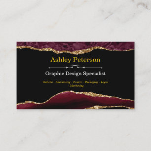 Agate Burgundy & Gold Imitate Glitzer Business Car Visitenkarte