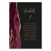 Agate Burgundy Gold Modern Script Dark Wedding Tischnummer (Rückseite)