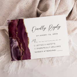 Agate Burgundy Gold Modern Script Wedding RSVP Karte