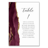 Agate Burgundy Gold Modern Script Wedding Tischnummer (Rückseite)