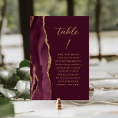 Agate Burgundy Gold Modern Script Wedding Tischnummer