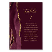 Agate Burgundy Gold Modern Script Wedding Tischnummer (Vorderseite)