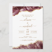 Agate Burgundy Gold Moderne Hochzeit Einladung (Vorderseite)