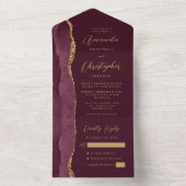 Agate Burgundy Gold Script All In One Einladung (Innen Boden)