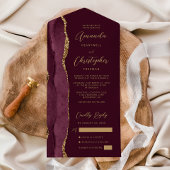Agate Burgundy Gold Script All In One Einladung