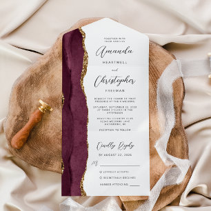 Agate Burgundy Gold Script All In One Einladung
