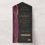 Agate Burgundy Gold Script Dark All In One Einladung (Innen Boden)