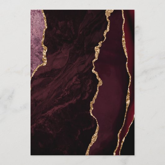 Agate Burgundy Gold Script Dark Wedding Menükarte (Rückseite)