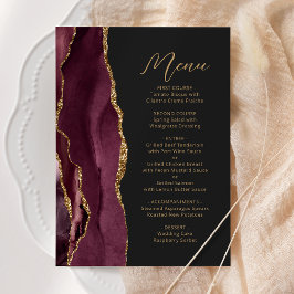 Agate Burgundy Gold Script Dark Wedding Menükarte