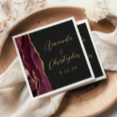 Agate Burgundy Gold Script Dark Wedding Serviette
