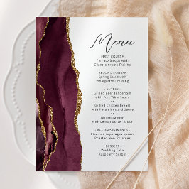 Agate Burgundy Gold Script Wedding Menükarte