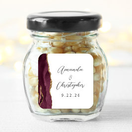 Agate Burgundy Gold Script Wedding Quadratischer Aufkleber