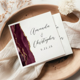 Agate Burgundy Gold Script Wedding Serviette
