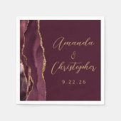 Agate Burgundy Gold Script Wedding Serviette (Vorderseite)