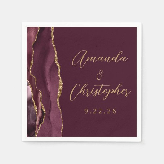 Agate Burgundy Gold Script Wedding Serviette (Vorderseite)