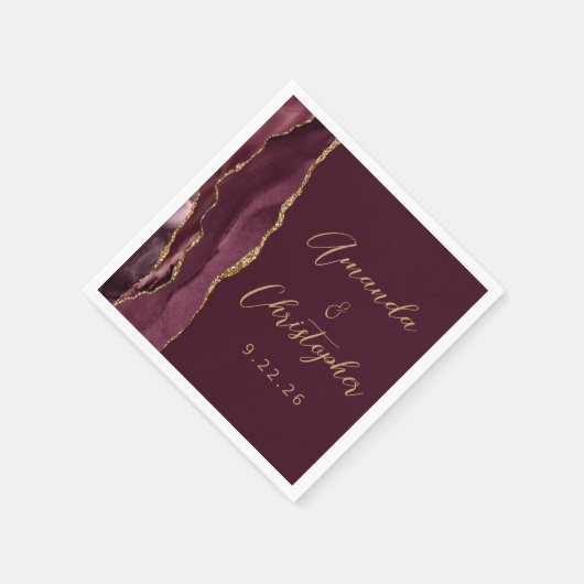 Agate Burgundy Gold Script Wedding Serviette (Ecke)