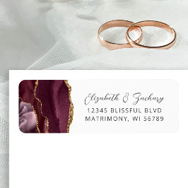 Agate Burgundy Gold Wedding Rücksendeadresse