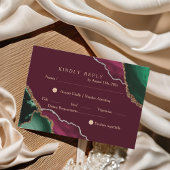 Agate Burgundy & Green Black Wedding RSVP Karte