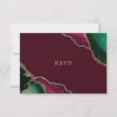 Agate Burgundy & Green Black Wedding RSVP Karte (Rückseite)