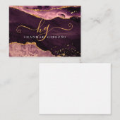 Agate Burgundy Monogram Extravagant Script Gold Gl Mitteilungskarte (Vorne/Hinten)