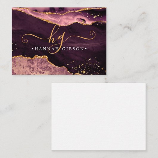 Agate Burgundy Monogram Extravagant Script Gold Gl Mitteilungskarte (Vorne/Hinten)