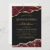 Agate Burgundy Quinceañera Gold 15. Geburtstag Inv Einladung (Vorderseite)