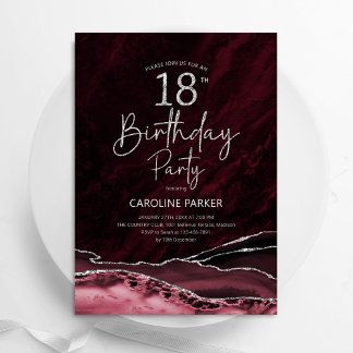 Agate Burgundy Silver 18. Geburtstag Einladung