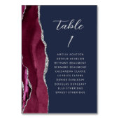 Agate Burgundy Silver Modern Script Navy Hochzeit Tischnummer (Vorderseite)