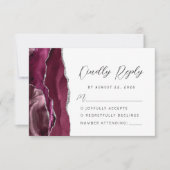 Agate Burgundy Silver Modern Script Wedding RSVP Karte (Vorderseite)