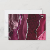 Agate Burgundy Silver Modern Script Wedding RSVP Karte (Rückseite)