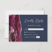 Agate Burgundy Silver Navy Blue Wedding RSVP Card (Vorderseite)