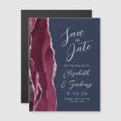 Agate Burgundy Silver Navy Hochzeit Speichern Sie  Magneteinladung (Vorne/Hinten)