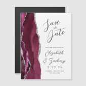Agate Burgundy Silver Script Save the Date Magneteinladung (Vorne/Hinten)
