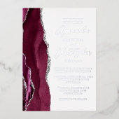 Agate Burgundy Silver Script Wedding Folieneinladung (Vorderseite)