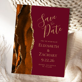 Agate Burnt Orange Gold Burgundy Save the Date Ankündigungspostkarte