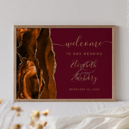 Agate Burnt Orange Gold Burgundy Wedding Willkomme Poster