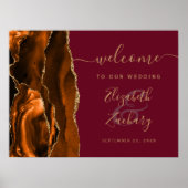 Agate Burnt Orange Gold Burgundy Wedding Willkomme Poster (Vorne)