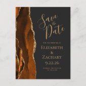 Agate Burnt Orange Gold Dark Save the Date Ankündigungspostkarte (Vorderseite)